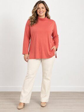 Eileen Fisher Top - Coral (Papaya) Funnel Neck Long-Sleeve SZ: XL & 1X